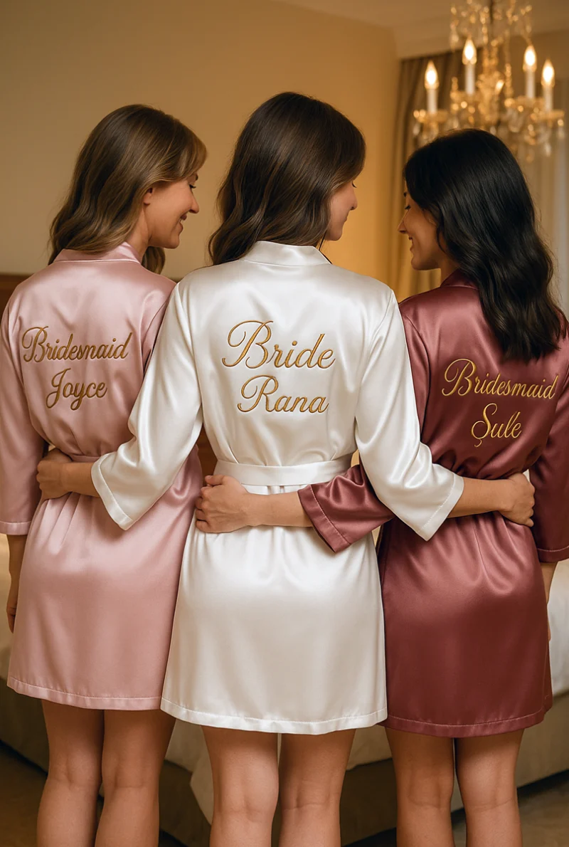 Kimono ochtendjas Bride Brdesmaid geborduurd met naam Mister Needle