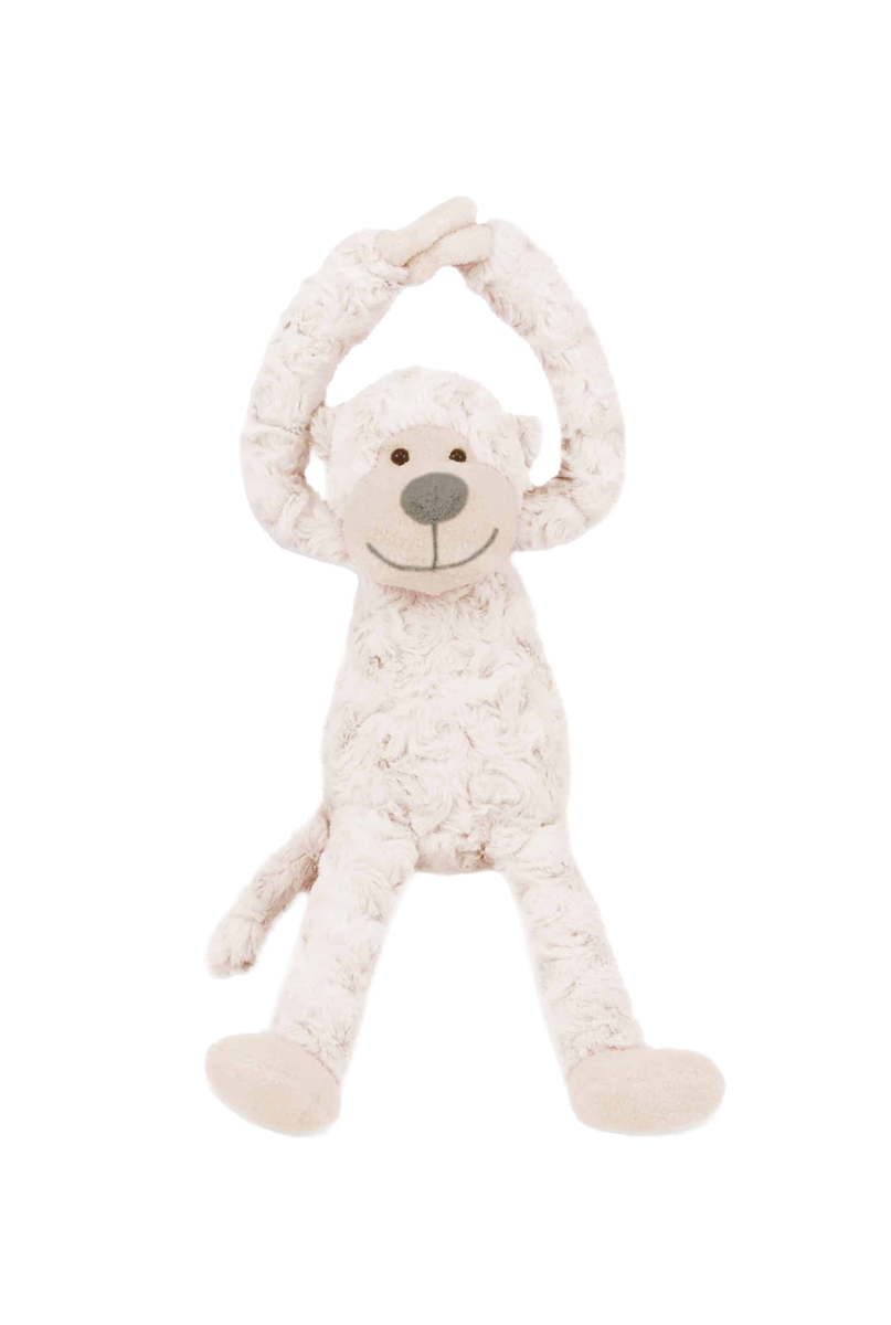 Slingeraap met t-shirt Mister Needle knuffel cadeau kraamcadeau naam gepersonaliseerd baby en kind off white