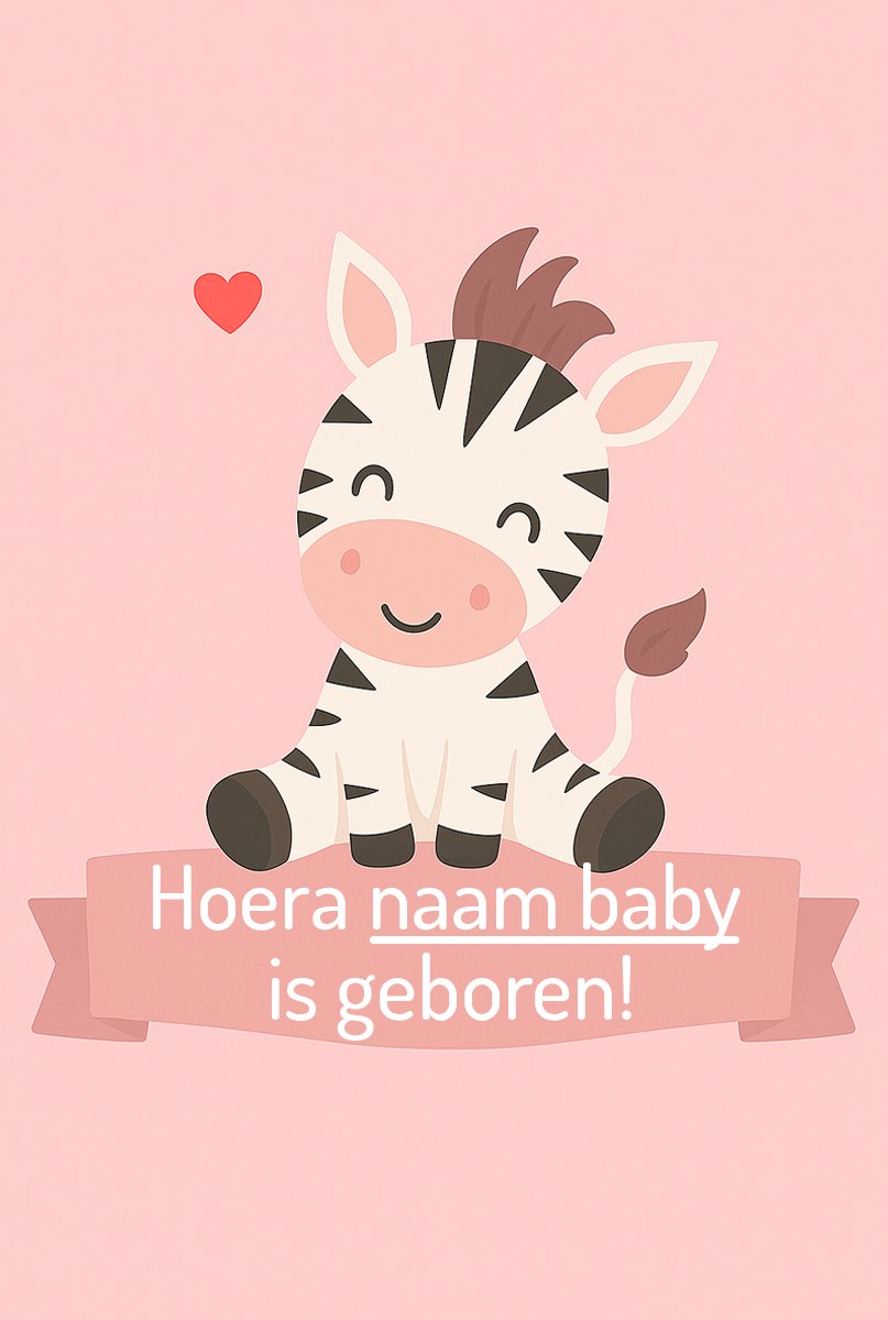 Geboortekaart Hoera Baby geboren roze kaart Mister Needle