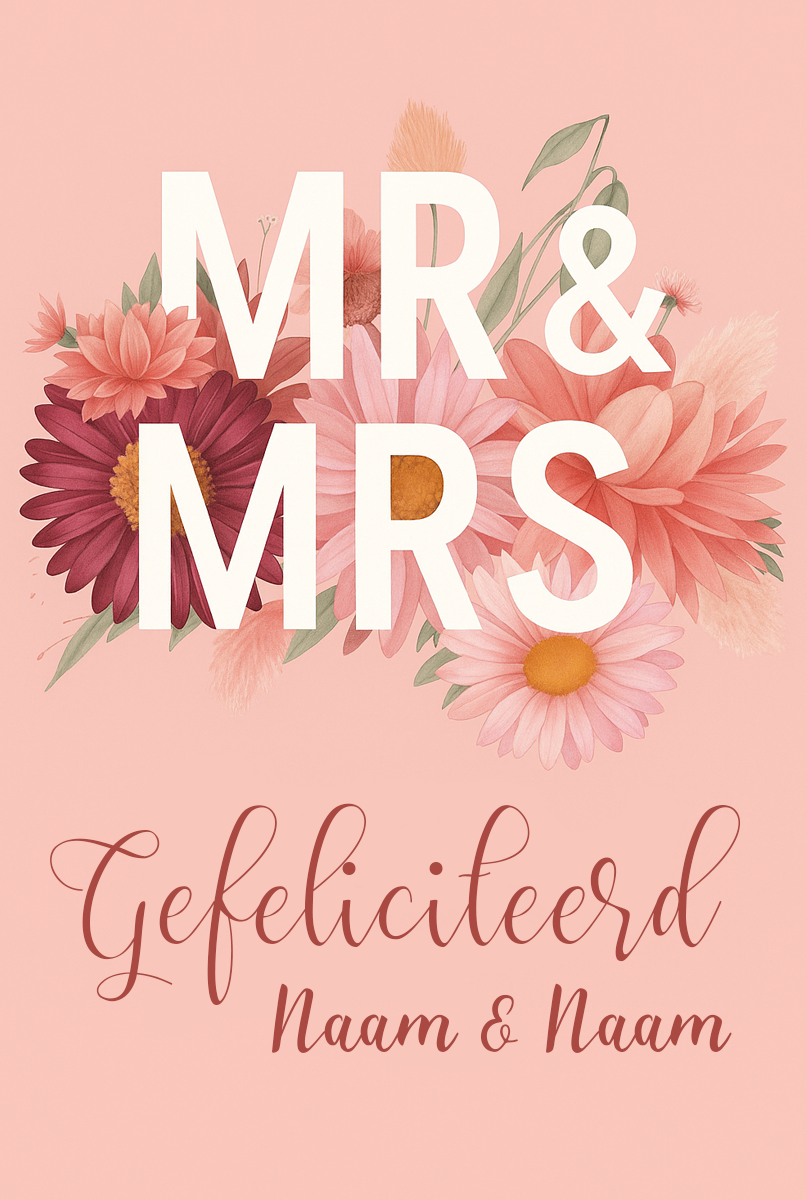 Huwelijk kaart MR & MRS Bloemen Mister Needle